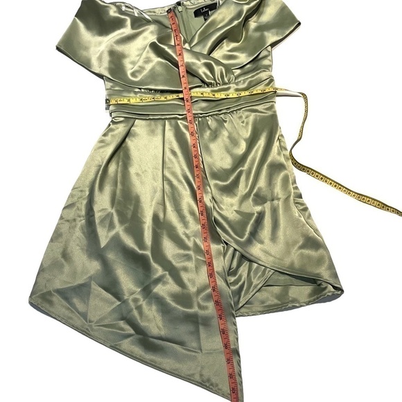 Lulu’s mini dress asymmetric off the shoulder sage green Style 17130 Size S - Picture 9 of 15